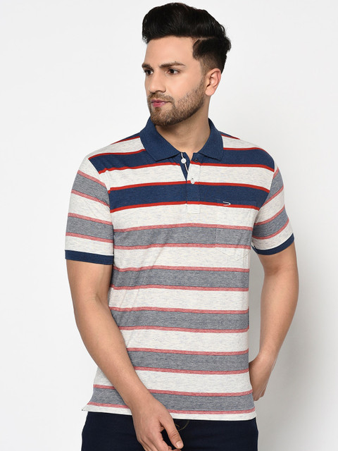 

Duke Men Blue Striped Polo Collar T-shirt