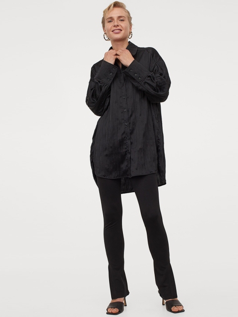 

H&M Women Black Solid Slit-Detail Leggings
