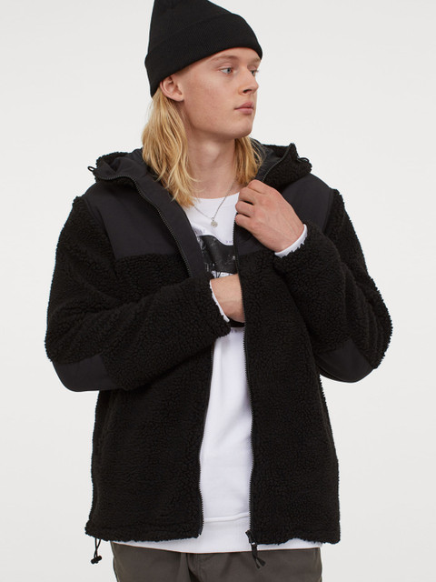 

H&M Men Black Faux Shearling Jacket