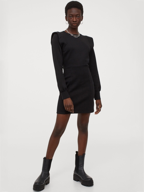 

H&M Women Black Fitted Sweatshirt Dress