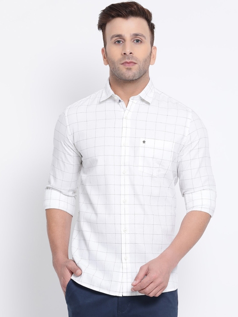 

Turtle Men White Modern Slim Fit Checked Cotton Casual Shirt