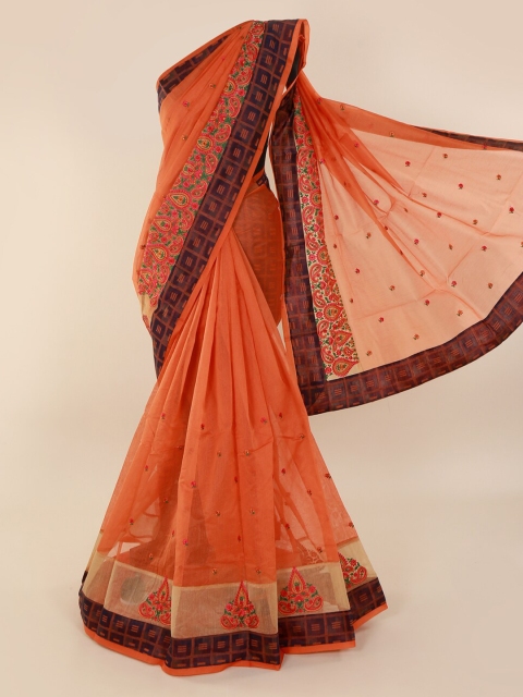

Pothys Orange Printed Supernet Saree
