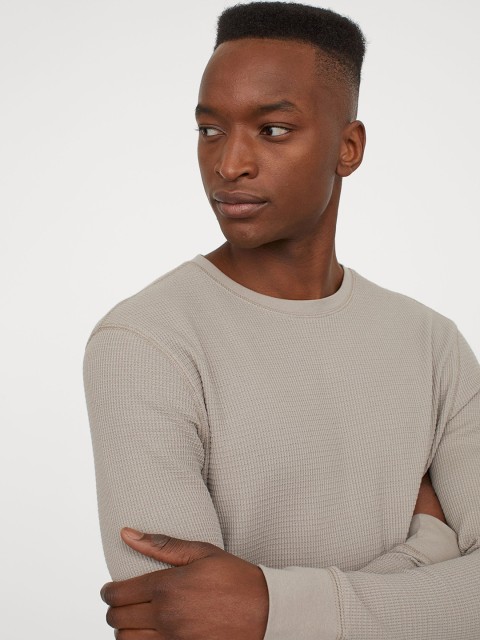 

H&M Men Grey Solid Jersey Top Slim Fit