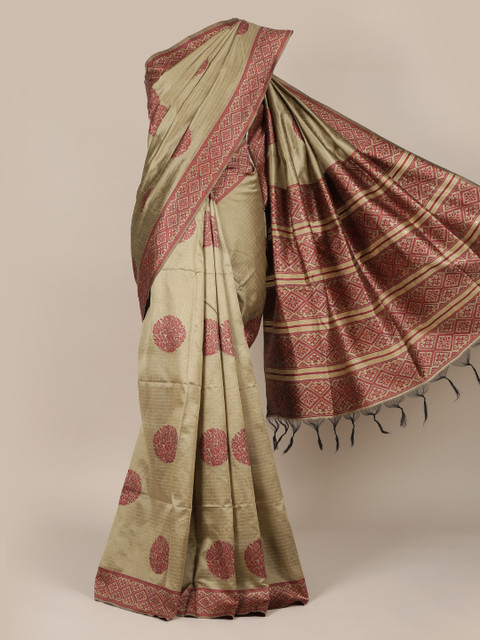 

Pothys Brown & Red Jute Silk Printed Saree