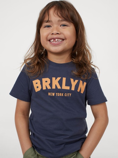 

H&M Girls Navy Blue Printed T-shirt
