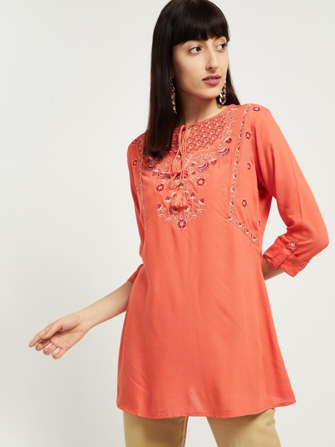 

max Women Coral Embroidered A-Line Top