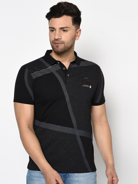 

Duke Men Black Solid Polo Collar Cotton T-shirt