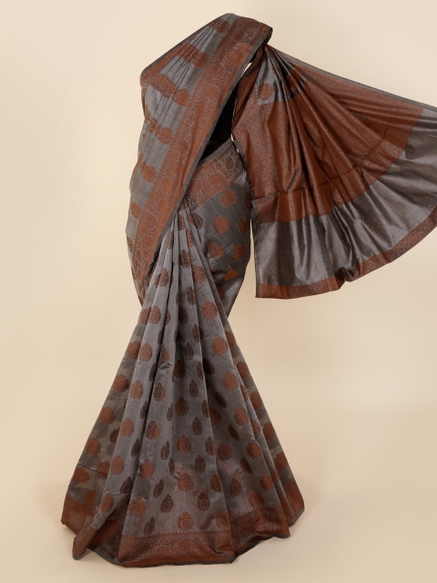 

Pothys Grey & Brown Cotton Blend Woven Design Saree