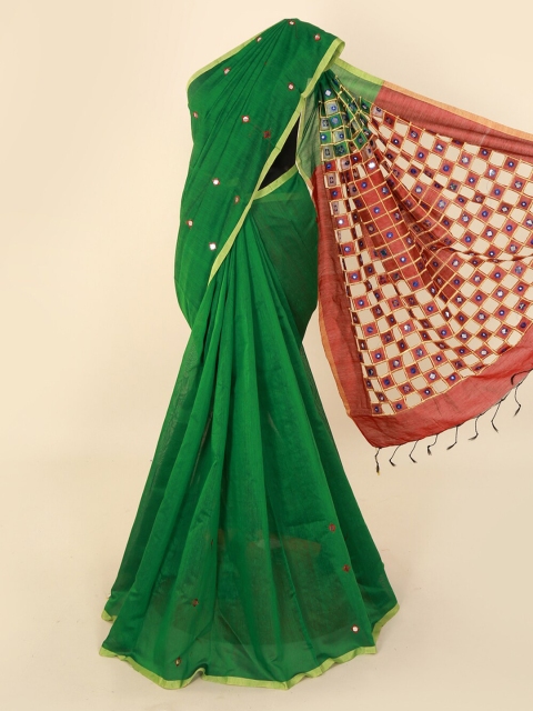 

Pothys Green Embellished Cotton Blend Saree