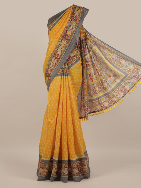 

Pothys Yellow Printed Jute Silk Saree