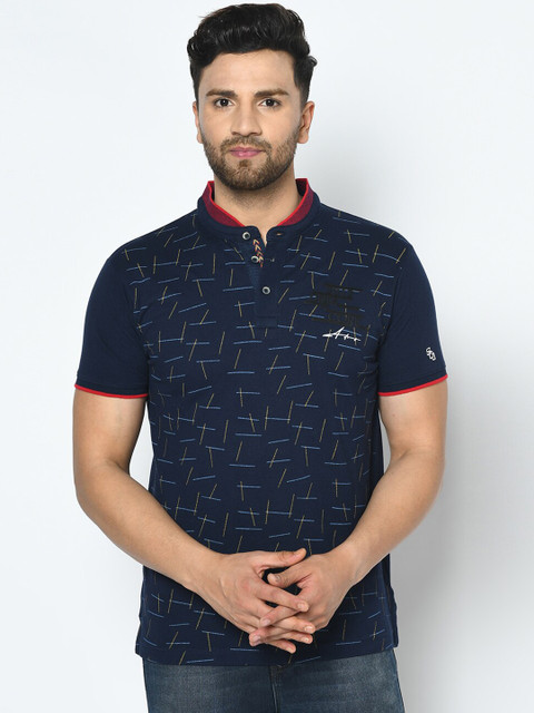 

Duke Men Navy Blue Printed Polo Collar T-shirt