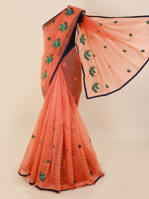 

Pothys Peach-Coloured Woven Design Supernet Saree