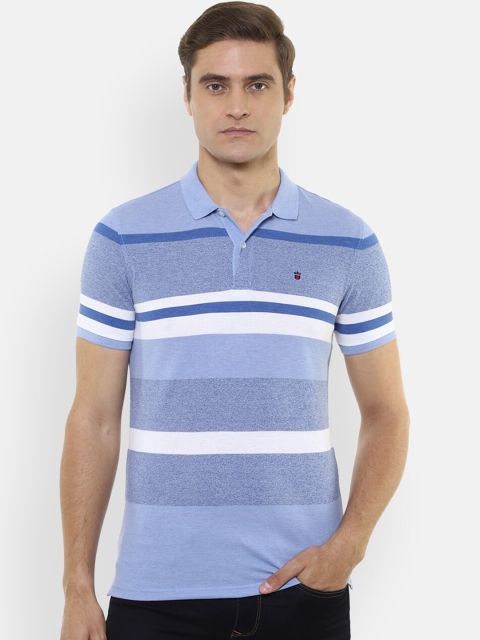 

Louis Philippe Sport Men Blue Striped Polo Collar Pure Cotton T-shirt