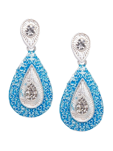 

ANIKAS CREATION Silver-Plated & Blue Contemporary Drop Earrings