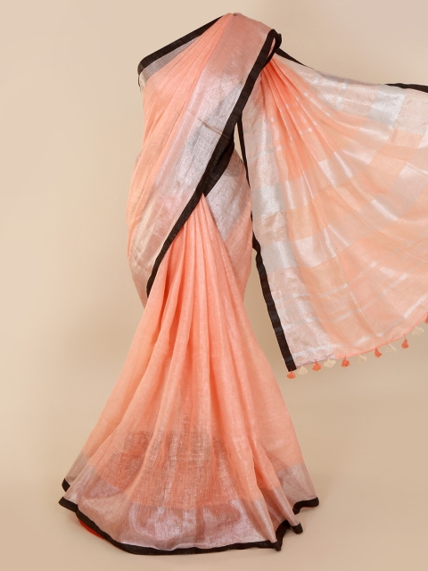 

Pothys Peach-Coloured Solid Linen Blend Saree