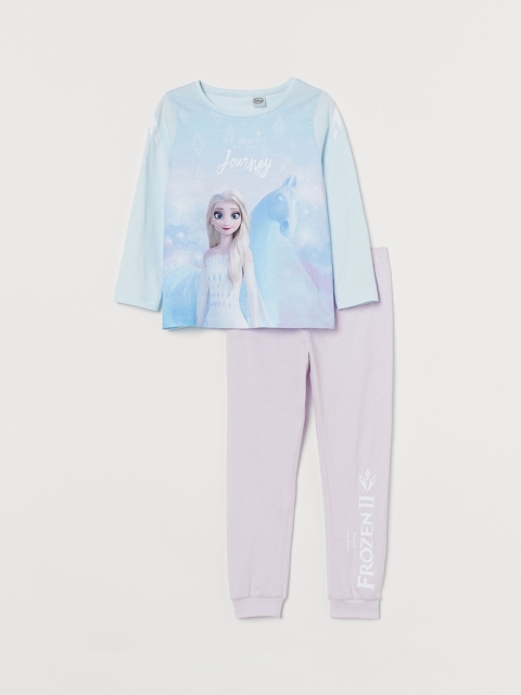 

H&M Girls Blue & Grey Printed Jersey Night Suits