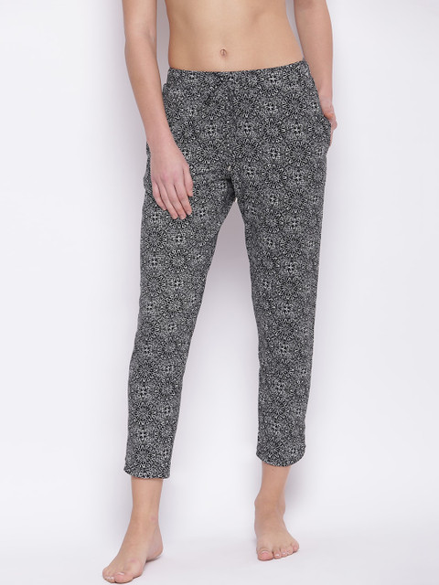 

Enamor Women Black White Floral Print Relaxed Fit Shop in Pyjama Lounge Pants