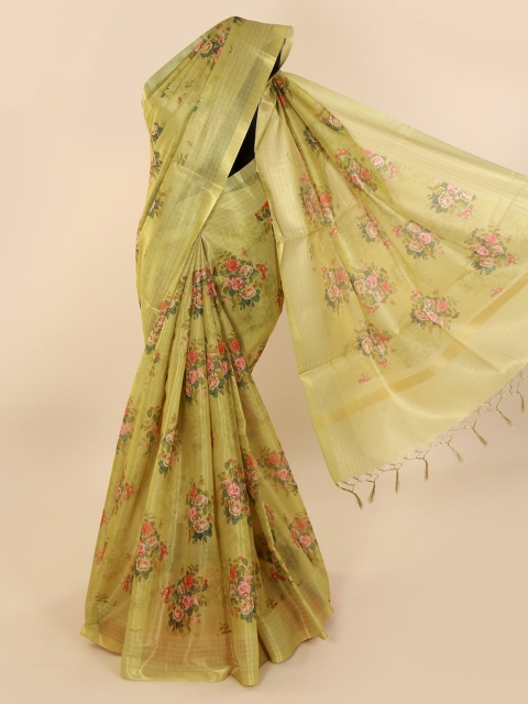 

Pothys Green & Red Tissue Printed Saree