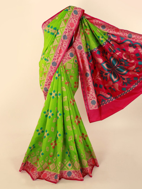

Pothys Green & Pink Pure Cotton Woven Design Saree