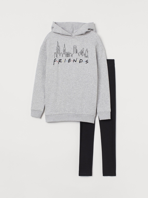 H&M Girls Grey & Black 2-Piece Printed Set