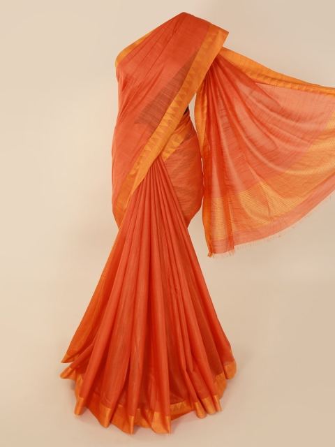 Pothys Peach-Coloured Solid Linen Blend Saree