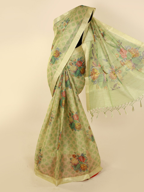 

Pothys Green & Pink Tissue Printed Saree