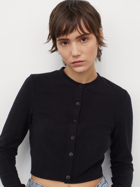 

H&M Women Black Solid Short Cardigan