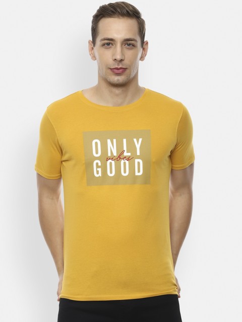 

V Dot Men Yellow Printed Round Neck T-shirt