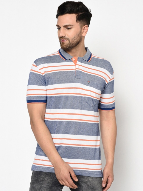 

Duke Men Navy Blue Striped Polo Collar T-shirt