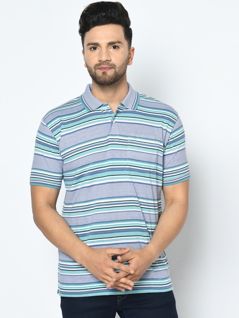 

Duke Men Blue Striped Polo Collar T-shirt