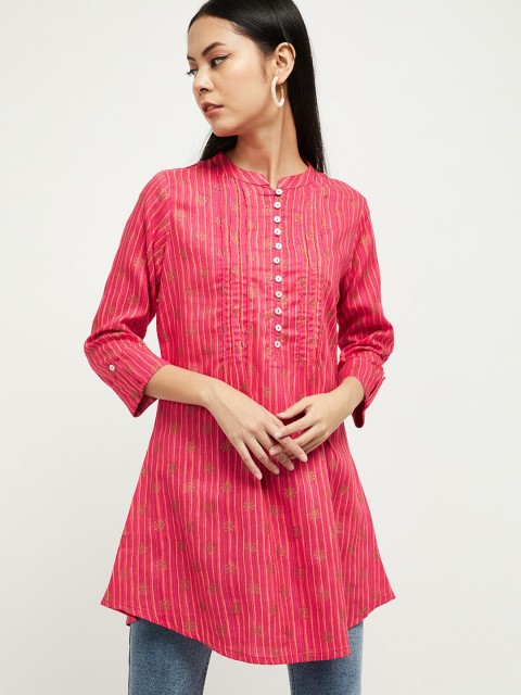

max Women Fuchsia Pink & Beige Striped Tunic