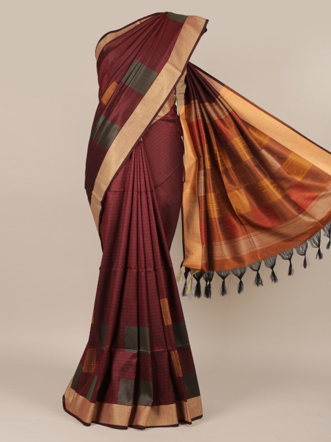 

Pothys Maroon Checked Jute Silk Saree