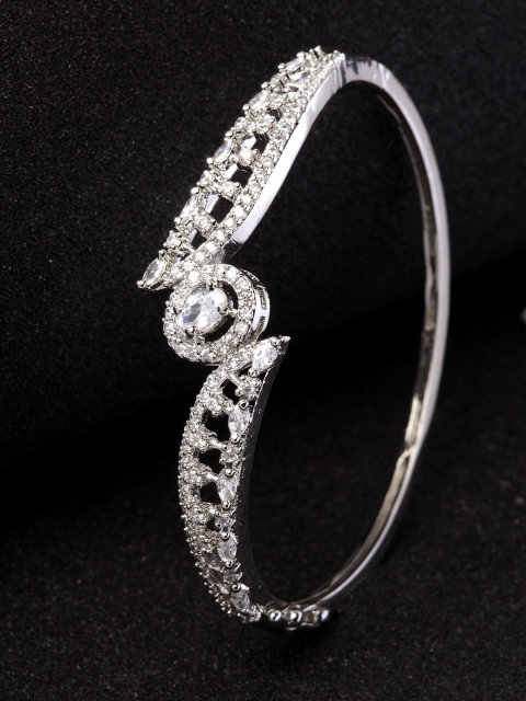 

ANIKAS CREATION Silver Plated Silver AD Stone Studded Kada Bracelet