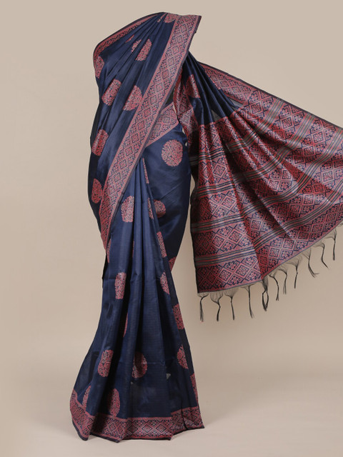 

Pothys Navy Blue & Magenta Jute Silk Woven Design Saree