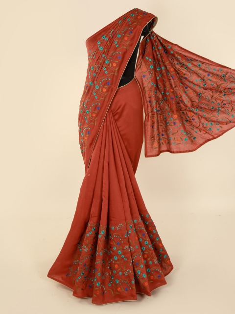 

Pothys Maroon Embroidered Pure Cotton Saree