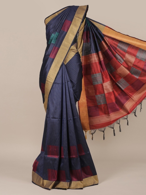 

Pothys Navy Blue & Gold-Toned Jute Silk Printed Saree
