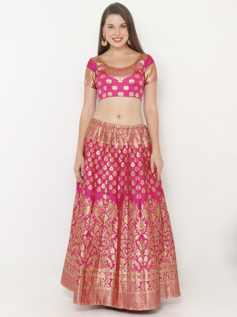 

SALWAR STUDIO Women Pink & Gold-Toned Semi Stitched Lehenga with Unstitched Choli