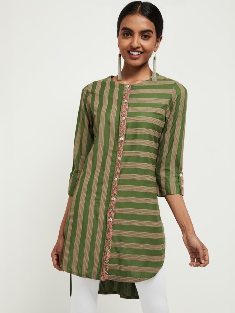 

max Women Green Striped Shirt Style Top