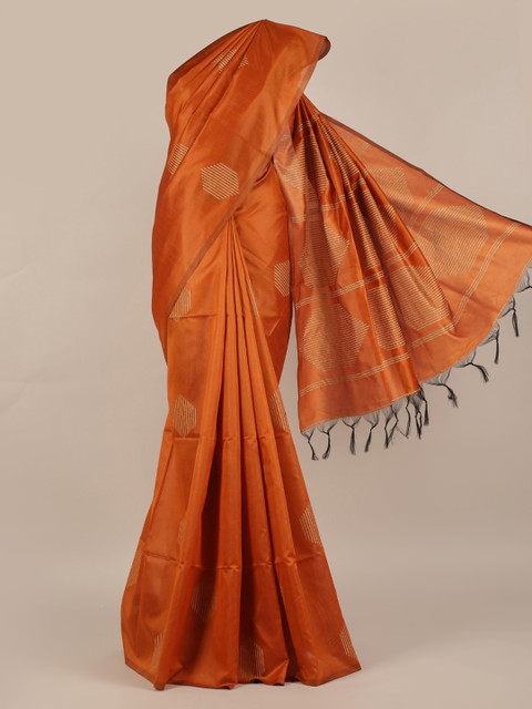 

Pothys Mustard Orange Embroidered Jute Silk Saree