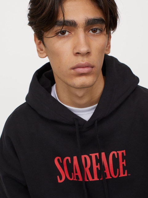 

H&M Men Black Printed Hoodie