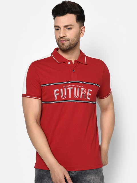 

Duke Men Red Printed Polo Collar T-shirt