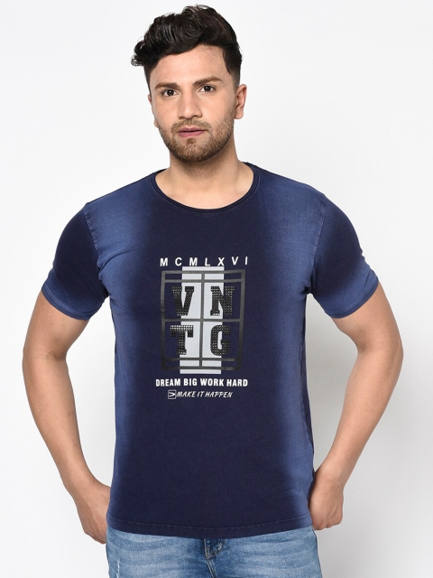 

Duke Men Blue Printed Round Neck T-shirt