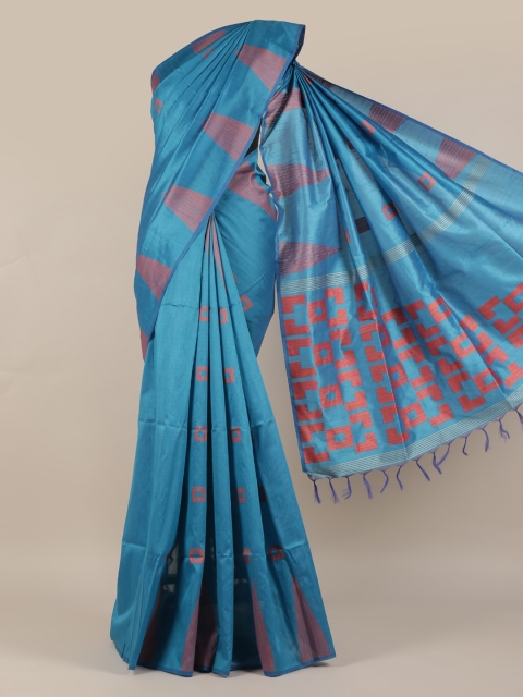 

Pothys Blue & Brown Jute Silk Woven Design Saree