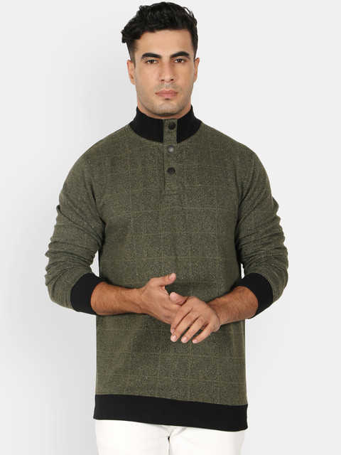 

Octave Men Olive Green Checked Polo Collar T-shirt
