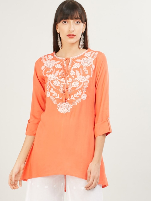 

max Women Coral Embroidered Top