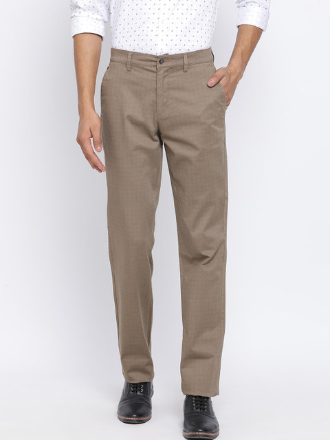 

Turtle Men Khaki Slim Fit Checked Formal Trousers