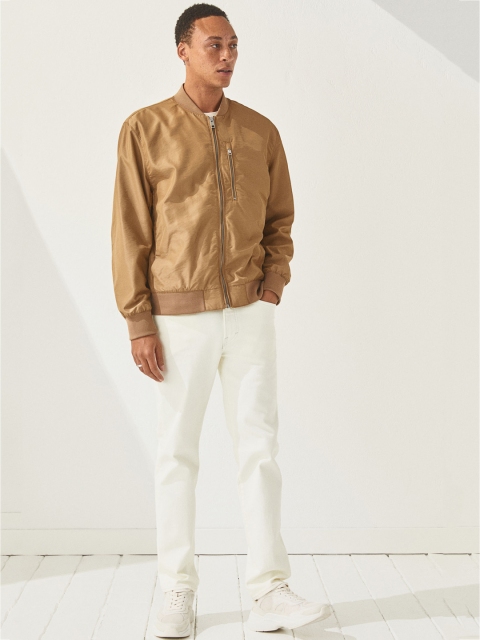 

H&M Men Beige Solid Bomber Jacket