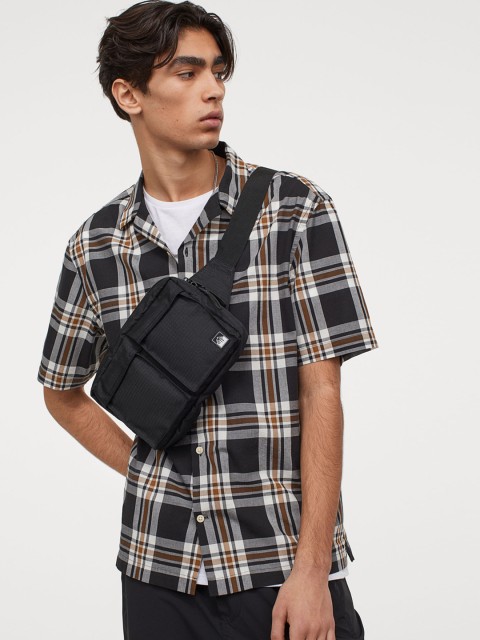 

H&M Men Grey & White Cotton Resort Shirt