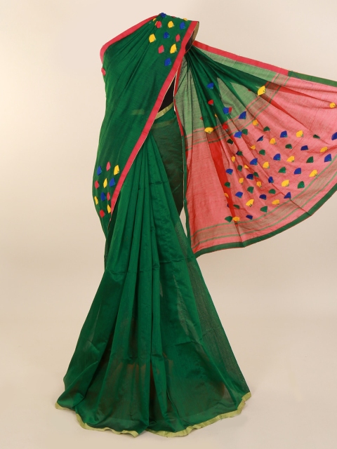 

Pothys Green & Red Cotton Blend Embellished Saree