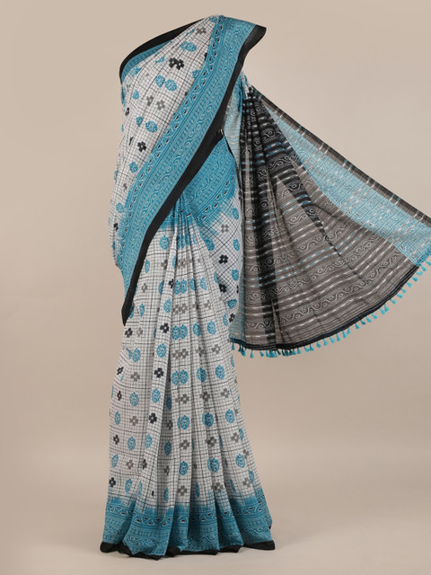 

Pothys White & Blue Jute Silk Checked Saree